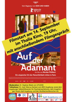 ASPE e.V. SHG-Treffen am Sonntag um 14:30 Uhr im Haus Tobias - Hinweis auf Filmvorführung „Auf der Adamant“ am 14.9. ihn Kino Thalia in Augsburg (Bild vergrößern)