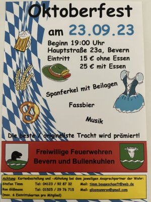 Oktoberfest der Feuerwehren Bevern und Bullenkuhlen am 23.09.2023