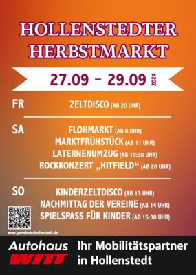 Programm zum Hollenstedter Herbstmarkt 27.09.-29.09.2024