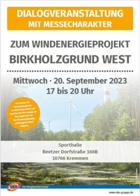 Meldung: 20. September 2023 - Dialogveranstaltung - Windenergieprojekt Birkholzgrund West