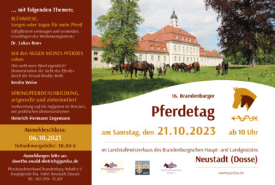Interessante Themen und Dozenten zum 16. Brandenburger Pferdetag in Neustadt (Dosse). (Bild vergrößern)