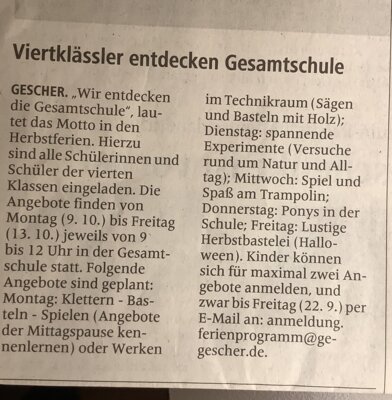 Aktion in den Herbstferien