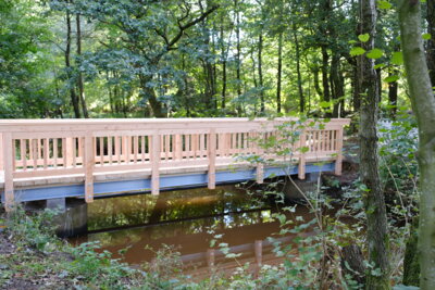 Neue Holzbrücke über der Au