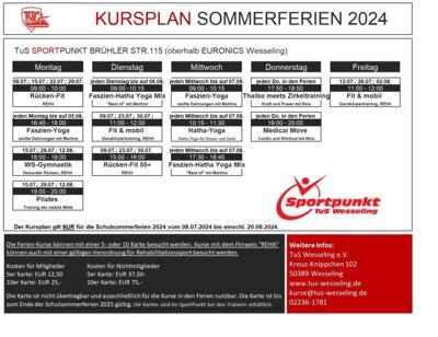 Ferienplan Sommer 2024 im Sportpunkt (Bild vergrößern)