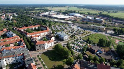 Luftaufnahme des Bahnhofsumfeldes I Foto: Torsten Kaiser (Bild vergrößern)