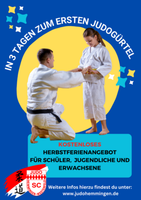 Foto zur Meldung: Kostenlose Judo-Herbstferienangebote für Schüler, Jugendliche und Erwachsene. In 3 Tagen zum weiß-gelben Judo-Gürtel!