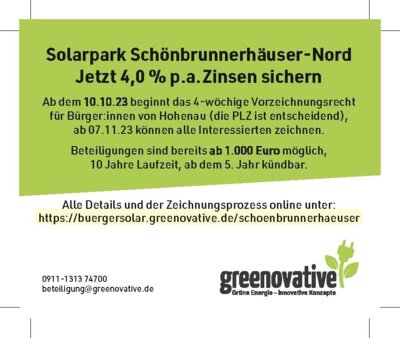 Meldung: Bürgerbeteiligung am Solarpark Schönbrunnerhäuser-Nord