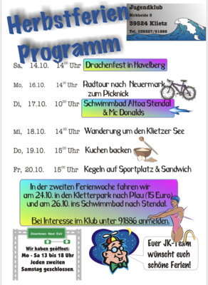 Herbstferienprogramm Jugendclub Klietz (Bild vergrößern)