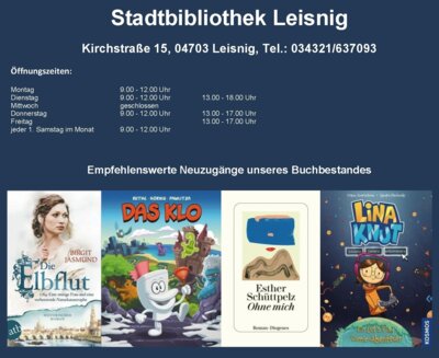 Vorschaubild zur Meldung: Stadtbibliothek Leisnig - Buchempfehlungen für den Monat November 2023