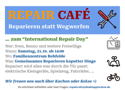 Repair Café in Rehfelde zum International Repair Day am 21.10.2023