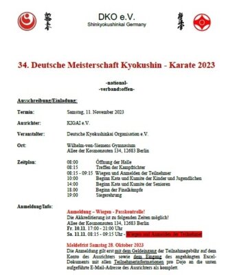 34. Deutsche Meisterschaft Kyokushin Karate 2023 in Berlin am 11.11.2023