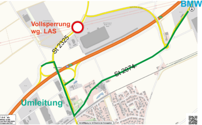 Foto zur Meldung: St 2325 zwischen AS Wallersdorf-Nord und „BMW-Spange“ Wallersdorf vom 06.11.2023 bis 17.11.2023 gesperrt