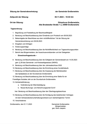 Einladung zur Sitzung der Gemeindevertretung am 09.11.2023 (Bild vergrößern)