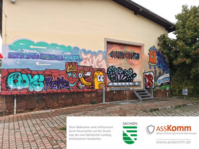 Foto zur Meldung: Bunte Stimmung bei trübem Wetter zum Graffiti-Workshop