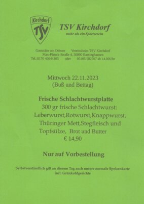 Foto zur Meldung: 'Gaststätte am Deister' Frische Schlachtwurstplatte am Mittwoch 22.11.2023 ab 17:00 Uhr ...