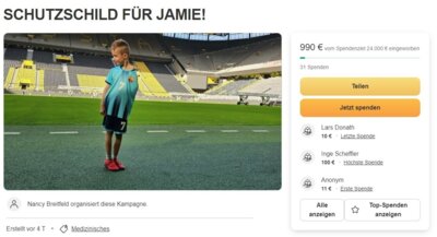 Spendenaufruf in eigener Sache - Schutzschild für Jamie