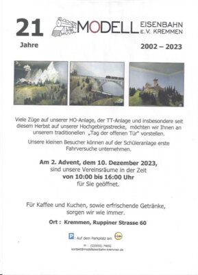 Modelleisenbahnverein Kremmen läd zu seinem traditionellen Tag der offenen Tür ein