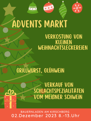 Foto zur Meldung: Adventsmarkt im Bauernladen am Kirschberg mit Verkauf von Schlachtspezialitäten vom Meißner Schwein