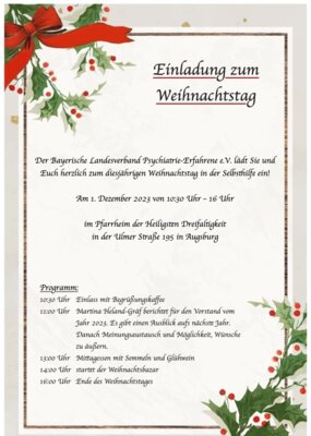 Foto zur Meldung: Erinnerung an unseren Kleinen Selbsthilfetag (Weihnachtstag) am 01.12.23 in Augsburg