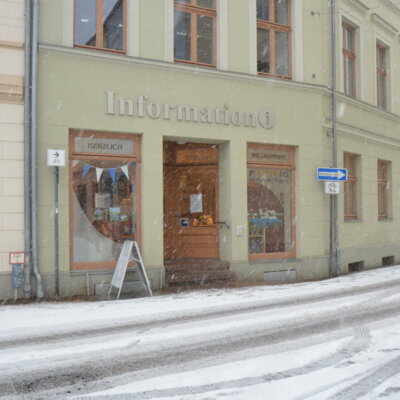 Rolandstadt Perleberg | Außenansicht der Stadtinformation im Winter