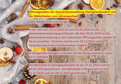 Meldung: Öffnungszeiten zum Jahreswechsel