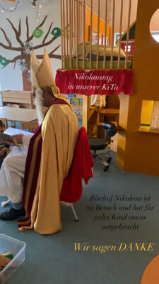 Der Heilige Bischof Nikolaus besuchte die Kinder der Kath. KiTa Kinderarche Kunterbunt in Bimbach