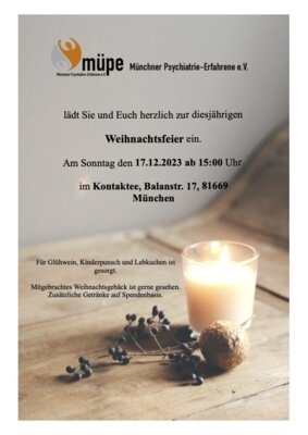 Einladung zur Weihnachtsfeier der MüPE am 17.12. um 15 Uhr in KontakTee (Bild vergrößern)