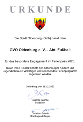 Die Stadt Oldenburg dankt dem GVO