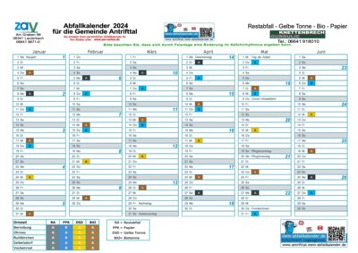 Jahresabfallkalender 2024 Gemeinde Antrifttal (Bild vergrößern)