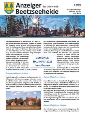 Meldung: Anzeiger der Gemeinde Beetzseeheide Ausgabe 01/2022