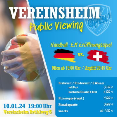 Meldung: EM-Eröffnungsspiel als Public Viewing am 10.01. im Vereinsheim