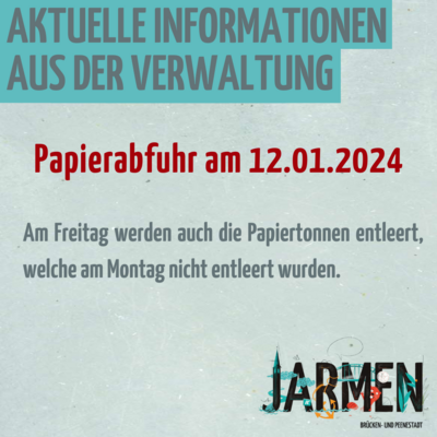 Papiertonnen werden am 12.01.2024 in Jarmen entleert.