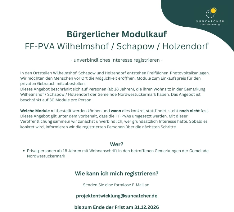 Aushang Modulkauf (Ausschnitt)
