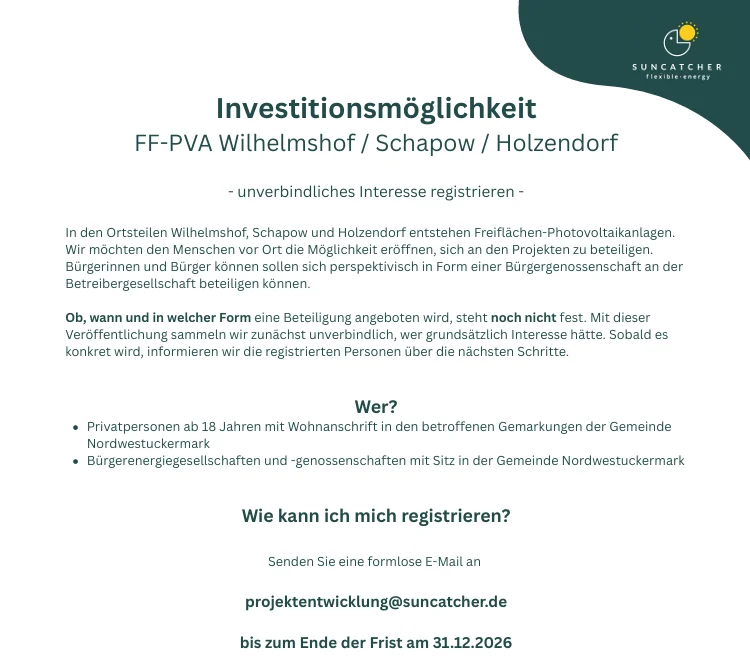 Aushang zur Investitionsmöglichkeit (Ausschnitt)