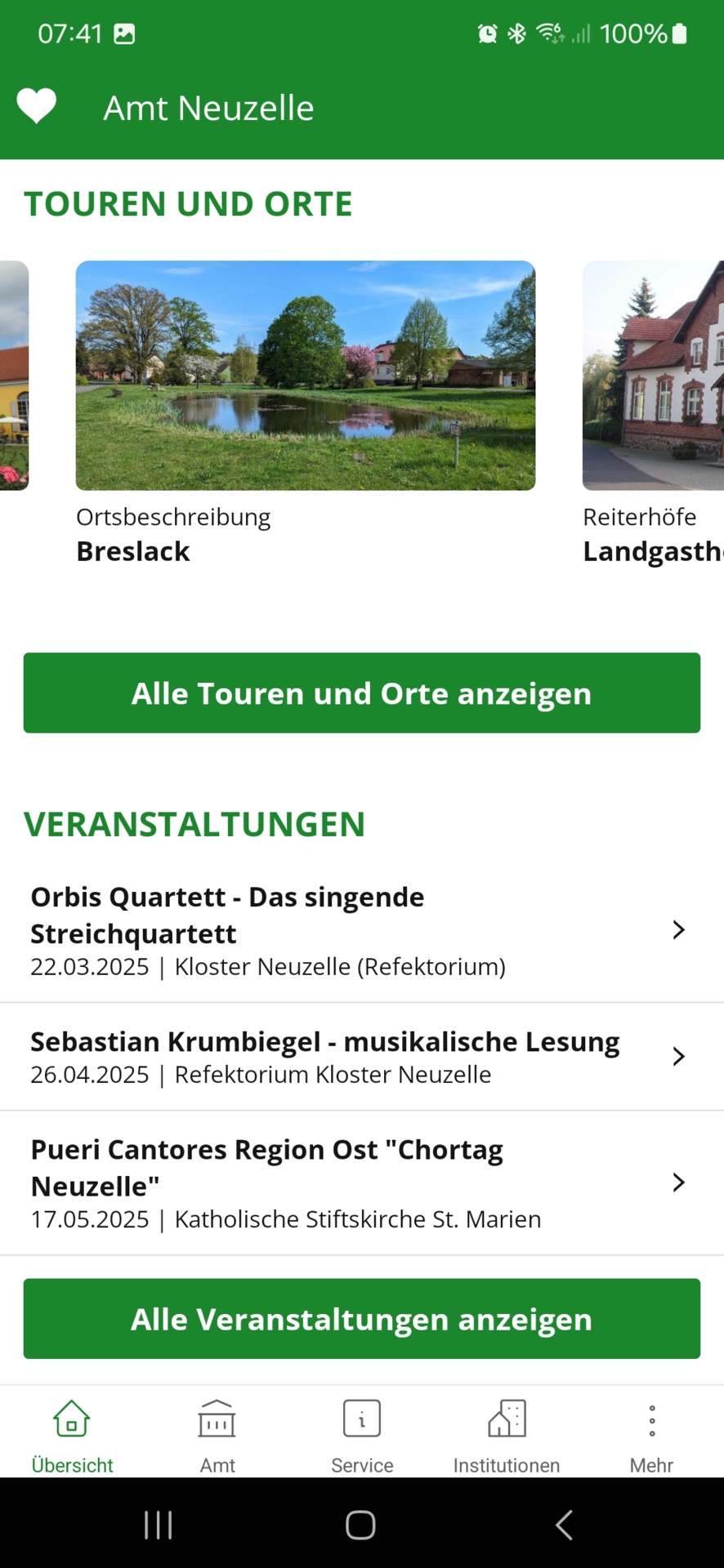 Screenshot der neuen Amt Neuzelle-App Touren Orte Veranstaltungen