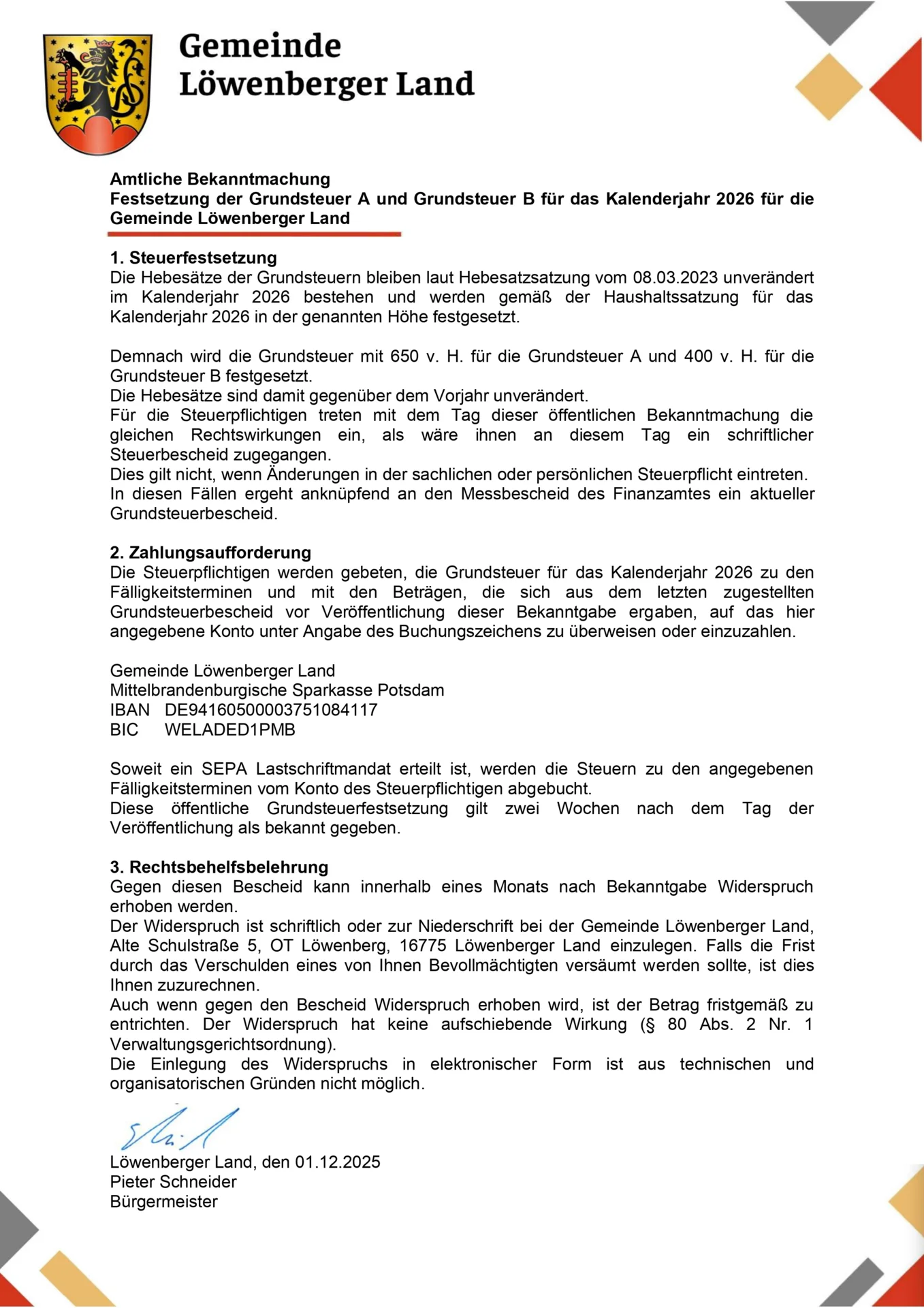 Festsetzung Grundsteuer 2026