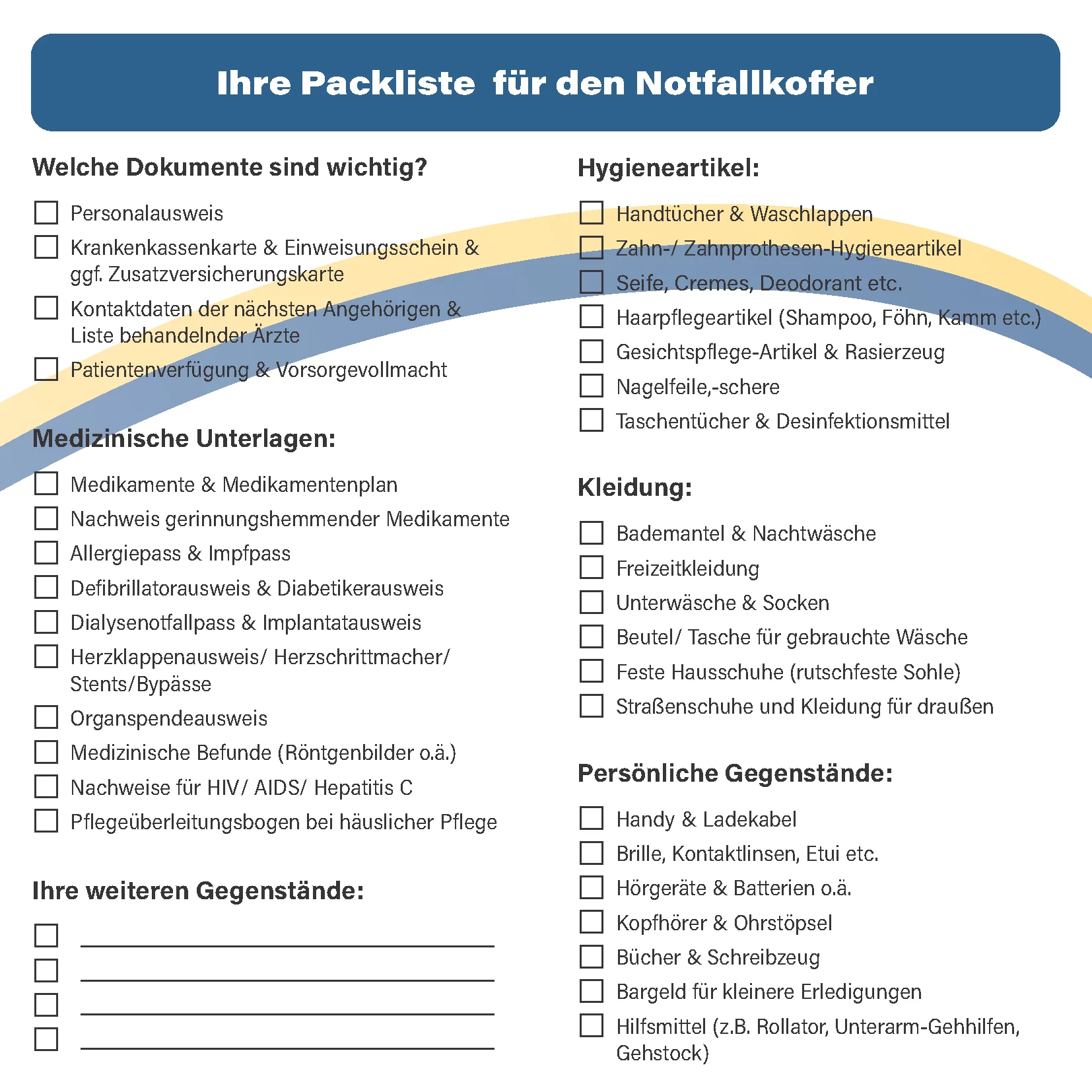 Notfallkoffer Packliste Hinten