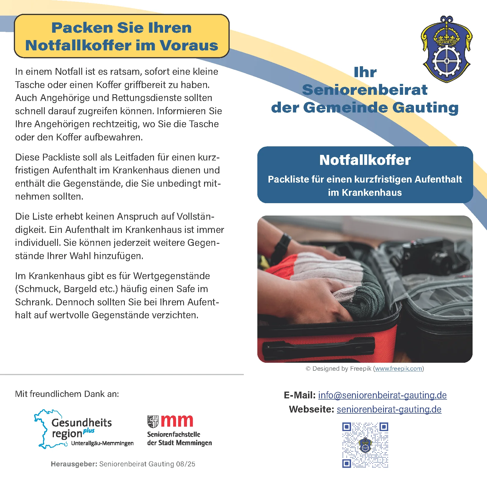 Notfallkoffer Packliste Vorne
