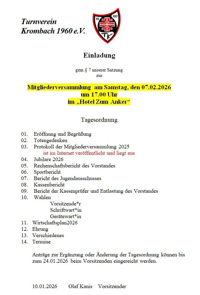Einladung Mitgliederversammlung 2026