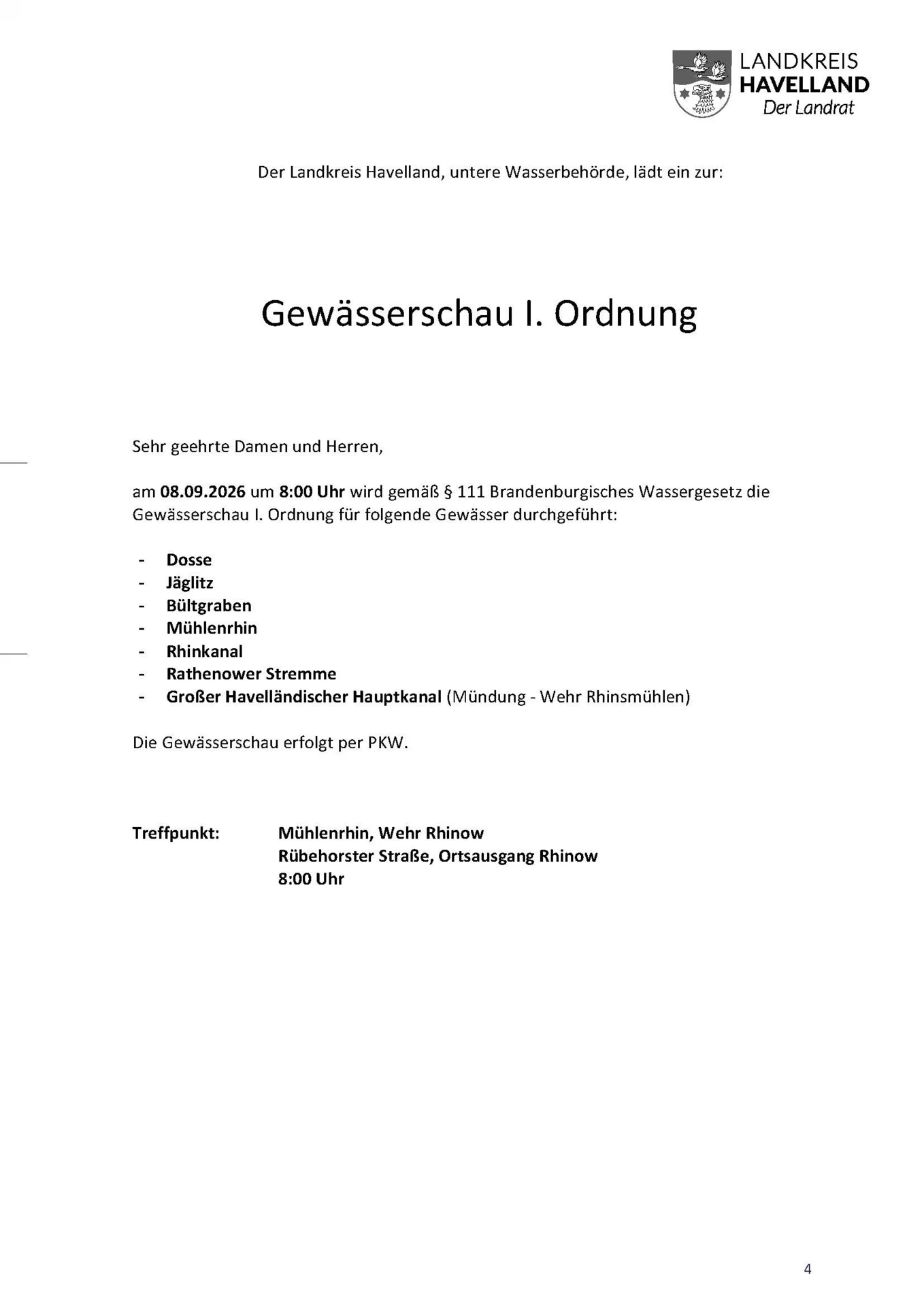 Gewässerschau Bekanntmachung 2026