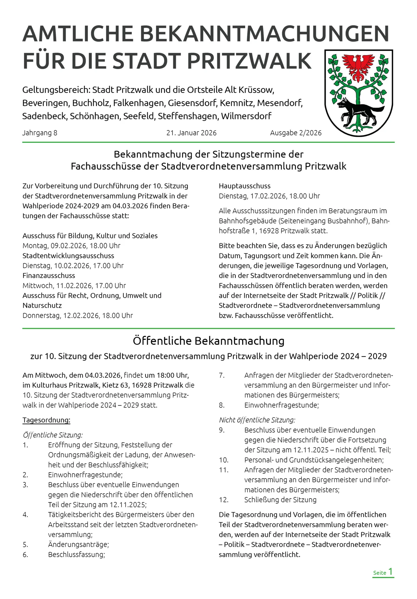 Bekanntmachung 2-2026