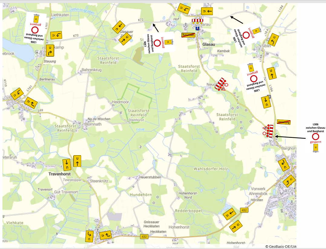Umleitung Verlegung Fahrbahn Neuglasau-Barghorst