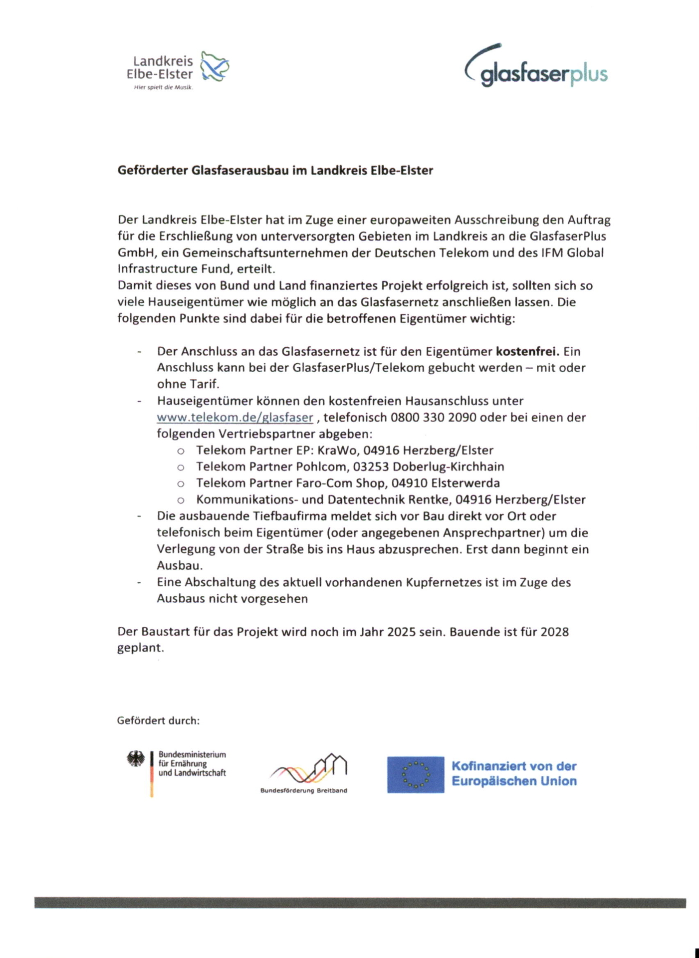 Presseinformation zum Glasfaserausbau Merzdorf, Gröden, Hirschfeld