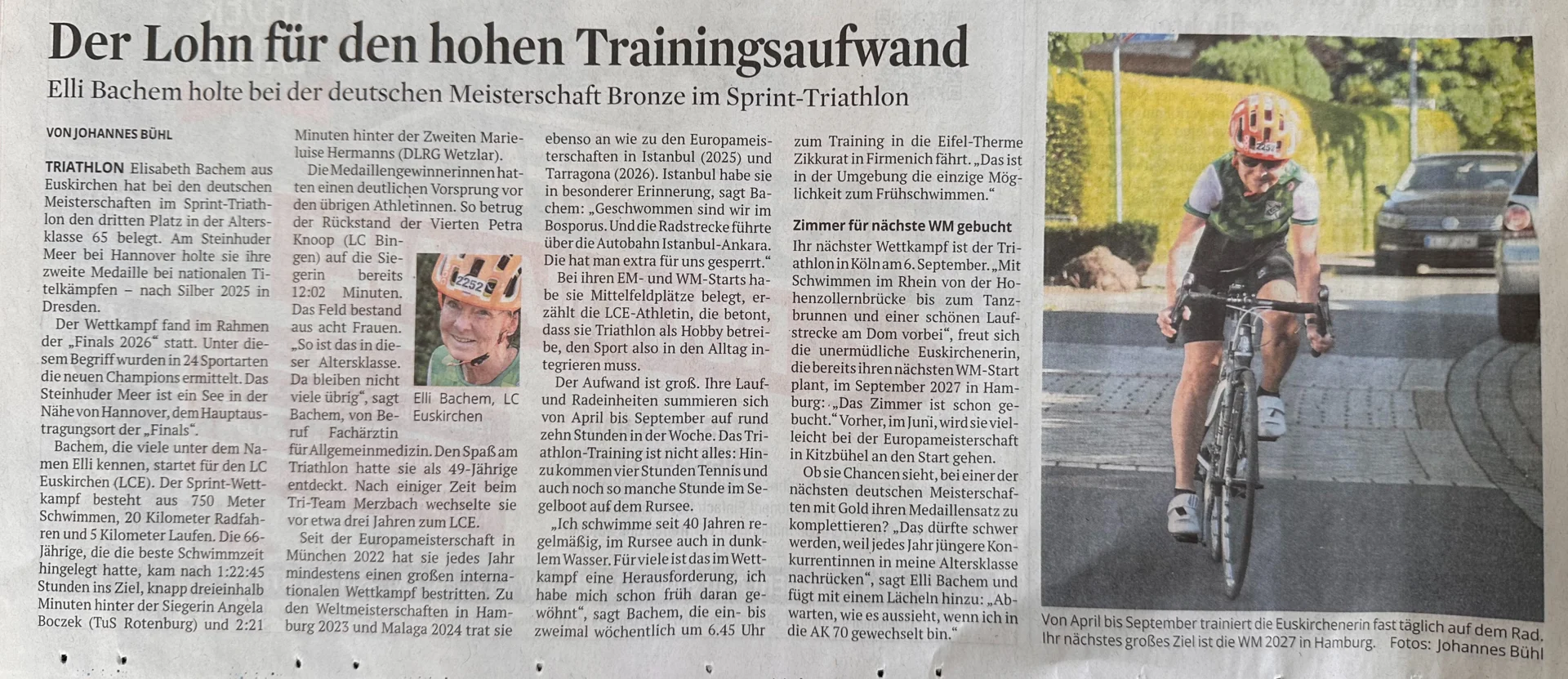Pressebericht: Bronze für Elisabeth Bachem beim Sprinttriathlon am Steinhuder Meer, Kölner Stadt-Anzeiger, 6. August 2026