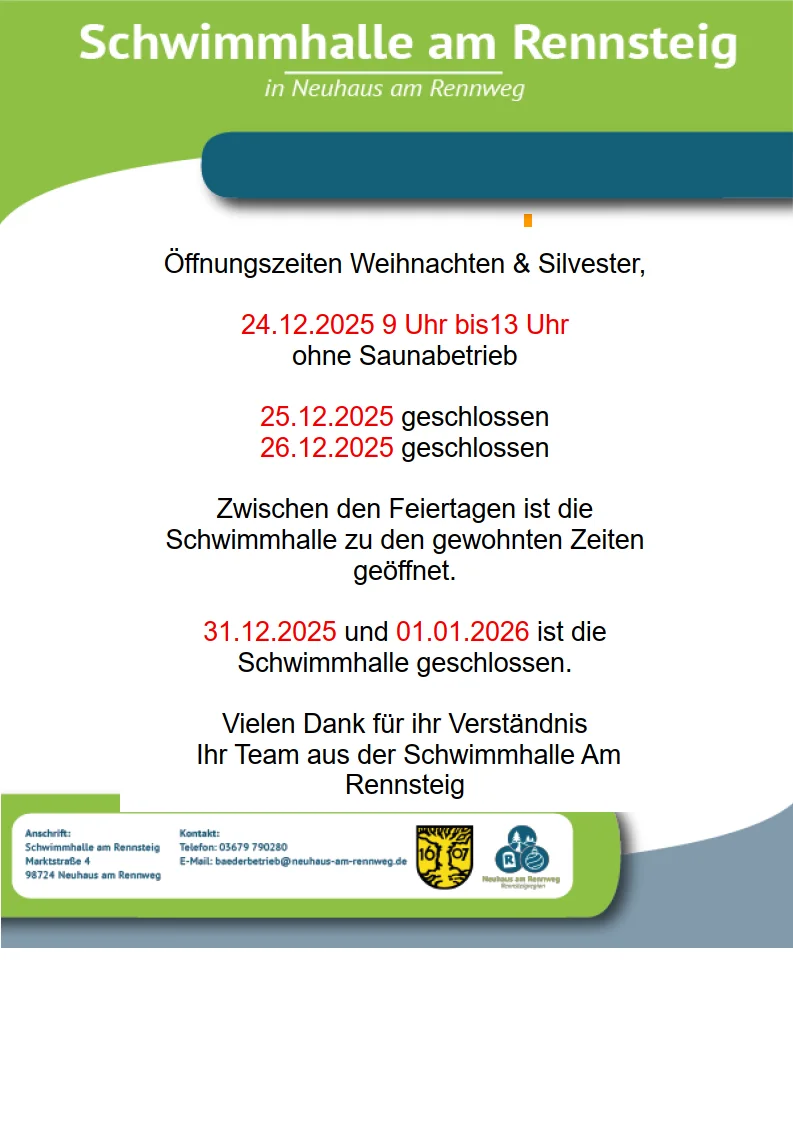 Schwimmhalle Öffnungszeiten Weihnachten 2025