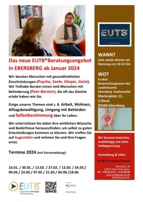 Neu in Ebersberg! Die EUTB® Oberbayern NordOst eröffnet ab dem 16. Januar 2024 eine neue Sprechstunde