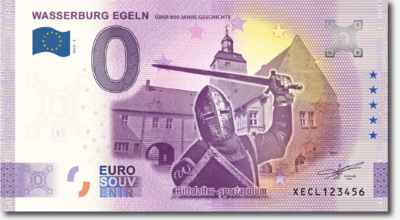 Der neue 0 Euro Souvenirschein der Wasserburg Egeln
