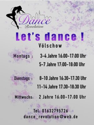Trainingszeiten des Tanzvereins Dance Revolution in Völschow (Bild vergrößern)