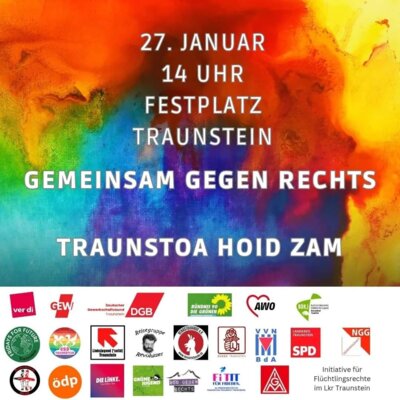 Link zu: TRAUNSTOA HOID ZAM - Gemeinsam gegen rechts am 27. Januar 2024 um 14 Uhr,  Festplatz Traunstein