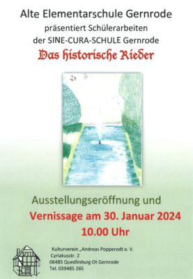 Ausstellung historisches Rieder ab  30.01.2024 in der alten Elementarschule Gernrode